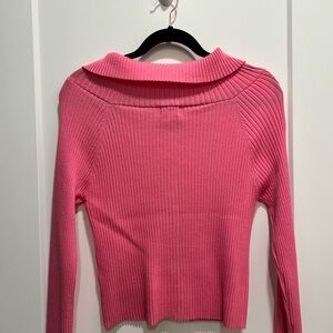 Miami Bold Pink Ribbed Turtleneck Sweater